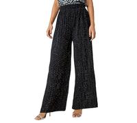 Roman Originals Pleated Glitter Stretch Trousers for Women UK - Ladies Everyday Autumn Winter Comfy Soft Evening Vacation Work Party Night Out - Black - Size 18