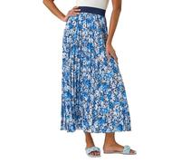 Roman Originals Pleated Skirt for Women UK Ladies Maxi Midi Crinkle Summer Smart Casual Evening Special Occasion Elasticated Waistband Party Holiday Long Crepe - Blue Floral - Size 12