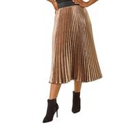 Roman Originals Pleated Skirt for Women UK Ladies Maxi Midi Crinkle Summer Smart Casual Evening Special Occasion Elasticated Waistband Party Holiday Long Crepe - Metallic Bronze - Size 18