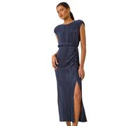 Roman Originals Plisse Cowl Back Midi Dress for Women UK - Ladies Everyday Holiday Spring Summer Round Neckline Comfy Soft Evening Vacation Work Party - Navy - Size 20