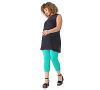 Roman Originals Plus Size Cropped Trousers for Women UK Ladies Curve Capri Leggings Summer Pants Short Crop Stretch 3/4 Length Three Quarter Pedal Pusher Clothes Elasticated - Teal - Size 18