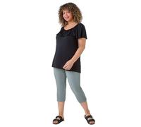 Roman Originals Plus Size Cropped Trousers for Women UK Ladies Curve Capri Leggings Summer Pants Short Crop Stretch 3/4 Length Three Quarter Pedal Pusher Clothes Elasticated - Khaki - Size 26