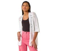 Roman Originals Pointelle Heart Knit Cardigan for Women UK - Ladies Everyday Holiday Spring Summer Comfy Soft Evening Vacation Work Party - Ivory - Size M