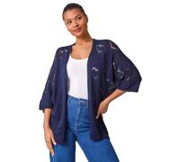 Roman Originals Pointelle Heart Knit Cardigan for Women UK - Ladies Everyday Holiday Spring Summer Comfy Soft Evening Vacation Work Party - Navy - Size L