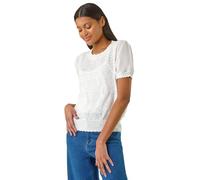 Roman Originals Pointelle Knit Tee for Women UK - Ladies Everyday Holiday Spring Summer Round Neckline Comfy Soft Evening Vacation Work Party