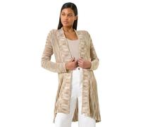 Roman Originals Pointelle Longline Cardigan for Women UK - Ladies Everyday Holiday Spring Summer Comfy Soft Evening Vacation Work Party - Natural - Size 20