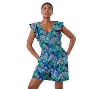 Roman Originals Polka Dot Print Frill Playsuit for Women UK - Ladies Everyday Holiday Spring Summer V Neckline Comfy Soft Evening Vacation Work Party - Blue - Size 10