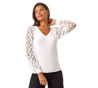 Roman Originals Polka Dot V-Neck Sleeve Knit Jumper for Women UK - Ladies Everyday Autumn Winter V-Neckline Comfy Soft Evening Vacation Work Party Night Out - Ivory - Size 10