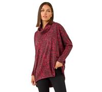 Roman Originals Print Relaxed Cowl Neck Tunic Top for Women UK - Ladies Everyday Autumn Winter Comfy Soft Evening Vacation Work Party Night Out - Red Noir - Size 16