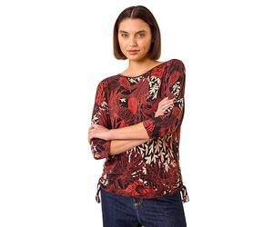 Roman Originals Printed Side Tie Snit Top for Women UK - Ladies Everyday Autumn Winter Round Neckline Comfy Soft Evening Vacation Work Party Night Out