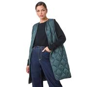 Roman Originals Quilted Collarless Buttoned Gilet for Women UK - Ladies Everyday Autumn Winter Funnel Neckline Comfy Soft Evening Vacation Work Party Night Out - Forest Green - Size 16