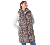Roman Originals Quilted Gilet with Hood for Women UK Ladies Sleeveless Coat Hooded Jacket Padded Bodywarmer Winter Lightweight Warm Autumn Funnel Neck Longline Soft Bubbly - Multi Beige - Size 12
