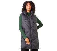 Roman Originals Quilted Gilet with Hood for Women UK Ladies Sleeveless Coat Hooded Jacket Padded Bodywarmer Winter Lightweight Warm Autumn Funnel Neck Longline Soft Bubbly - Matte Noir - Size 16