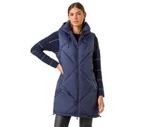 Roman Originals Quilted Gilet with Hood for Women UK Ladies Sleeveless Coat Hooded Jacket Padded Bodywarmer Winter Lightweight Warm Autumn Funnel Neck Longline Soft Bubbly - Midnight Blue - Size 12