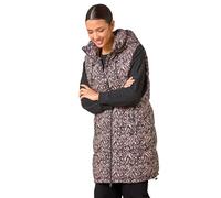 Roman Originals Quilted Gilet with Hood for Women UK Ladies Sleeveless Coat Hooded Jacket Padded Bodywarmer Winter Lightweight Warm Autumn Funnel Neck Longline Soft Bubbly - Black Multi - Size 12