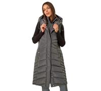 Roman Originals Quilted Gilet with Hood for Women UK Ladies Sleeveless Coat Hooded Jacket Padded Bodywarmer Winter Lightweight Warm Autumn Funnel Neck Longline Soft Bubbly - Charcoal Grey - Size 12