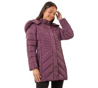 Roman Originals Quilted Padded Coat For Women UK - Ladies Parka Winter Jacket Faux Fur Trim Hooded Short Autumn Waterproof Water Resistant Everyday Comfy Vacation Work - Petite Plum - Size 14