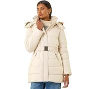Roman Originals Quilted Padded Coat For Women UK - Ladies Parka Winter Jacket Faux Fur Trim Hooded Short Autumn Waterproof Water Resistant Everyday Comfy Vacation Work - Cream - Size 20