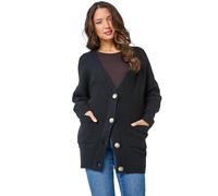 Roman Originals Relaxed Longline Cardigan for Women UK - Ladies Autumn Everyday Winter Holiday V-Neckline Comfy Long Sleeve Soft Knitted Button Down Sweaters - Black - Size 20