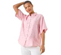 Roman Originals Rhinestone Button Detail Collar Blouse for Women UK - Ladies Everyday Holiday Spring Summer Shirt Style Collar Comfy Soft Evening Vacation Work Party - Light Pink - Size 10