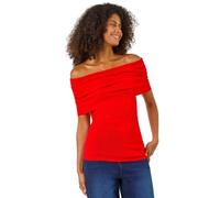 Roman Originals Ribbed Bardot Stretch Top for Women UK - Ladies Everyday Autumn Winter Comfy Soft Evening Vacation Work Party Night Out - Red - Size 10
