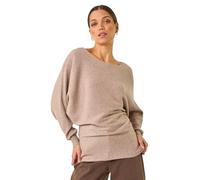 Roman Originals Ribbed Batwing Knit Jumper for Women UK - Ladies Everyday Autumn Winter Round Neckline Comfy Soft Evening Vacation Work Party Night Out - Beige - Size 14