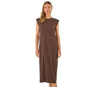 Roman Originals Ribbed Cap Sleeve Midi Dress for Women UK - Ladies Everyday Holiday Spring Summer Round Neckline Comfy Soft Evening Vacation Work Party - Chocolate - Size 16