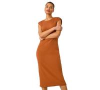 Roman Originals Ribbed Cap Sleeve Midi Dress for Women UK - Ladies Everyday Holiday Spring Summer Round Neckline Comfy Soft Evening Vacation Work Party - Rust - Size 20