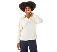 Roman Originals Ribbed Collared Stretch Top for Women UK - Ladies Everyday Autumn Winter V-Neckline Comfy Soft Evening Vacation Work Party Night Out - Cream - Size 16