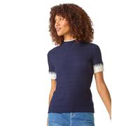 Roman Originals Ribbed Contrast Knit for Women UK - Ladies Everyday Autumn Winter Funnel Neckline Comfy Soft Evening Vacation Work Party Night Out - Navy - Size 18