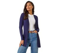 Roman Originals Ribbed Edge to Edge Cardigan for Women UK - Ladies Autumn Everyday Winter Holiday Pull-On Long Sleeves Comfy Soft Vacation Work - Midnight Blue - Size 18