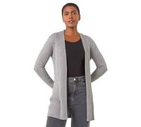 Roman Originals Ribbed Edge to Edge Cardigan for Women UK - Ladies Autumn Everyday Winter Holiday Pull-On Long Sleeves Comfy Soft Vacation Work - Light Grey - Size 14