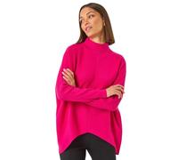 Roman Originals Ribbed High Neck Knit Jumper for Women UK - Ladies Everyday Autumn Winter Comfy Soft Evening Vacation Work Party Night Out - Fuchsia - Size 14