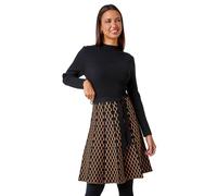 Roman Originals Ribbed Jumper Dress for Women UK with Contrast Panelled Skirt Ladies Everyday Autumn Winter High Neckline Comfy Soft Evening Vacation Work Party Night Out - Camel - Size 16