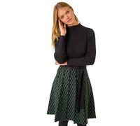 Roman Originals Ribbed Jumper Dress for Women UK with Contrast Panelled Skirt Ladies Everyday Autumn Winter High Neckline Comfy Soft Evening Vacation Work Party Night Out - Forest - Size 16