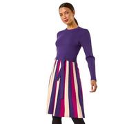 Roman Originals Ribbed Jumper Dress for Women UK with Contrast Panelled Skirt Ladies Everyday Autumn Winter High Neckline Comfy Soft Evening Vacation Work Party Night Out - Purple - Size 16