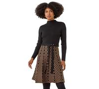 Roman Originals Ribbed Jumper Dress for Women UK with Contrast Panelled Skirt Ladies Everyday Autumn Winter High Neckline Comfy Soft Evening Vacation Work Party Night Out - Camel - Size 12