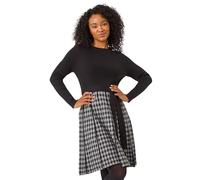 Roman Originals Ribbed Jumper Dress for Women UK with Contrast Panelled Skirt Ladies Everyday Autumn Winter High Neckline Comfy Soft Evening Vacation Work Party Night Out - Petite Grey - Size 14