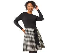 Roman Originals Ribbed Jumper Dress for Women UK with Contrast Panelled Skirt Ladies Everyday Autumn Winter High Neckline Comfy Soft Evening Vacation Work Party Night Out - Petite Ivory - Size 16