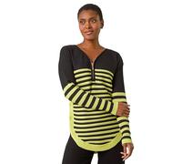 Roman Originals Ribbed Jumper for Women UK - Ladies Textured Top Colour Block Knitted Tunic Autumn Winter Zip Everyday Casual Blouse Day V-Neck Warm Long Sleeve Cosy Jersey - Lime - Size 12