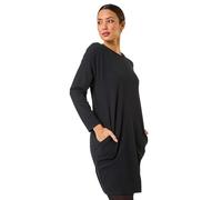 Roman Originals Ribbed Stretch Jumper Dress for Women UK - Ladies Everyday Autumn Winter Round Neckline Comfy Soft Evening Vacation Work Party Night Out - Black - Size 16