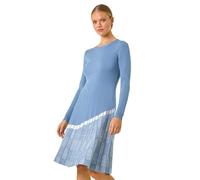Roman Originals Ribbed Stretch Knit Dress for Women UK - Ladies Everyday Autumn Winter Round Neckline Comfy Soft Evening Vacation Work Party Night Out - Blue - Size 18