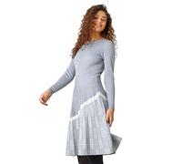 Roman Originals Ribbed Stretch Knit Dress for Women UK - Ladies Everyday Autumn Winter Round Neckline Comfy Soft Evening Vacation Work Party Night Out - Light Grey - Size 14