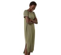 Roman Originals Ribbed Stretch Midi Dress for Women UK - Ladies Everyday Holiday Spring Summer Round Neckline Comfy Soft Evening Vacation Work Party - Khaki - Size 12