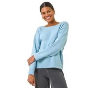 Roman Originals Ribbon Bow Tie Back Jumper for Women UK - Ladies Everyday Autumn Winter Round Neckline Comfy Soft Evening Vacation Work Party Night Out - Blue - Size 20