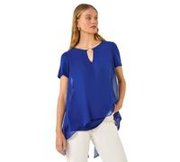 Roman Originals Ring Front Chiffon Overlay Top for Women UK - Ladies Everyday Holiday Spring Summer Round Neckline Comfy Soft Evening Vacation Work Party - Royal Blue - Size 16