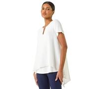 Roman Originals Ring Front Chiffon Overlay Top for Women UK - Ladies Everyday Holiday Spring Summer Round Neckline Comfy Soft Evening Vacation Work Party - Ivory - Size 20