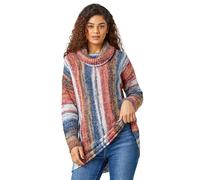 Roman Originals Roll Neck Chunky Knit Jumper for Women UK - Ladies Everyday Holiday Autumn Winter Pull-On Long Sleeves Comfy Cozy Soft Evening Vacation Work Party - Multi Stripe - Size 16