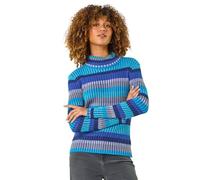 Roman Originals Roll Neck Stripe Print Ribbed Knit Jumper for Women UK - Ladies Everyday Autumn Winter Comfy Soft Evening Vacation Work Party Night Out - Blue - Size 20