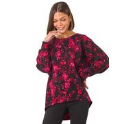 Roman Originals Rose Floral Print Stretch Hem Top for Women UK - Ladies Everyday Autumn Winter Round Neckline Comfy Soft Evening Vacation Work Party Night Out - Rose - Size 18